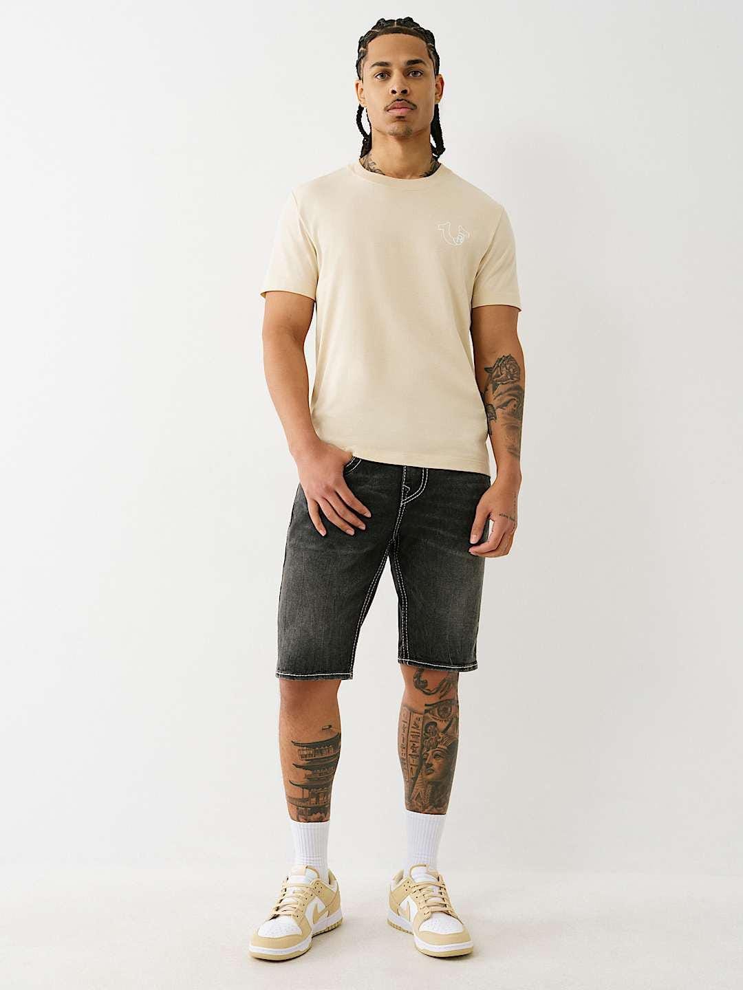 True Religion Men Black Straight Fit Washed Big T Ricky Shorts - Image 3