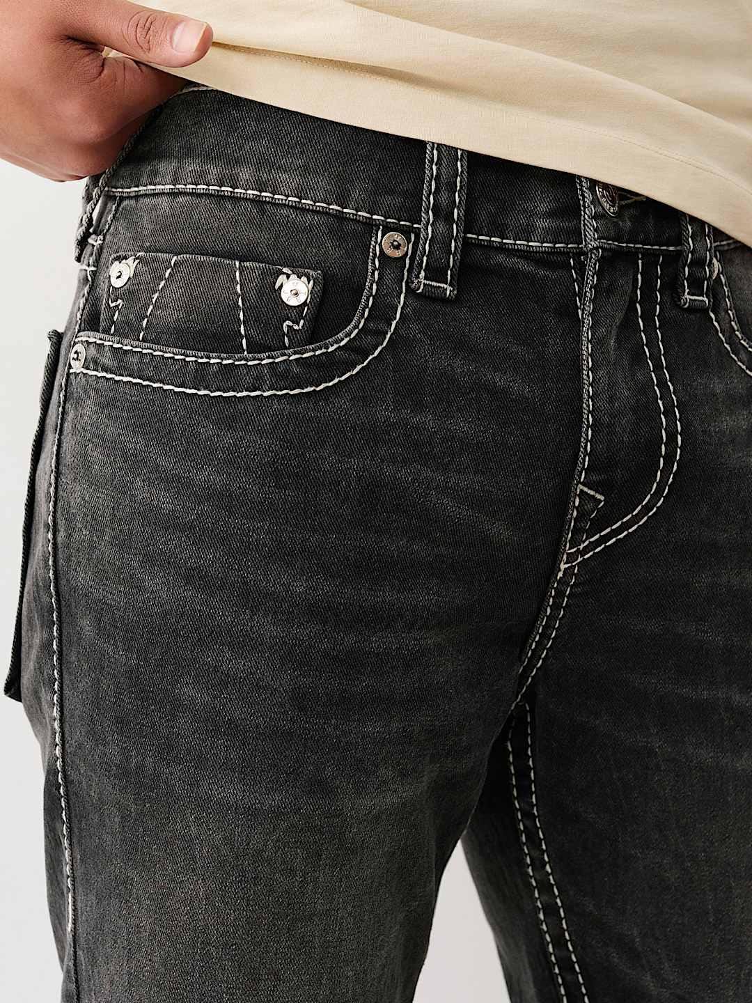 True Religion Men Black Straight Fit Washed Big T Ricky Shorts - Image 5