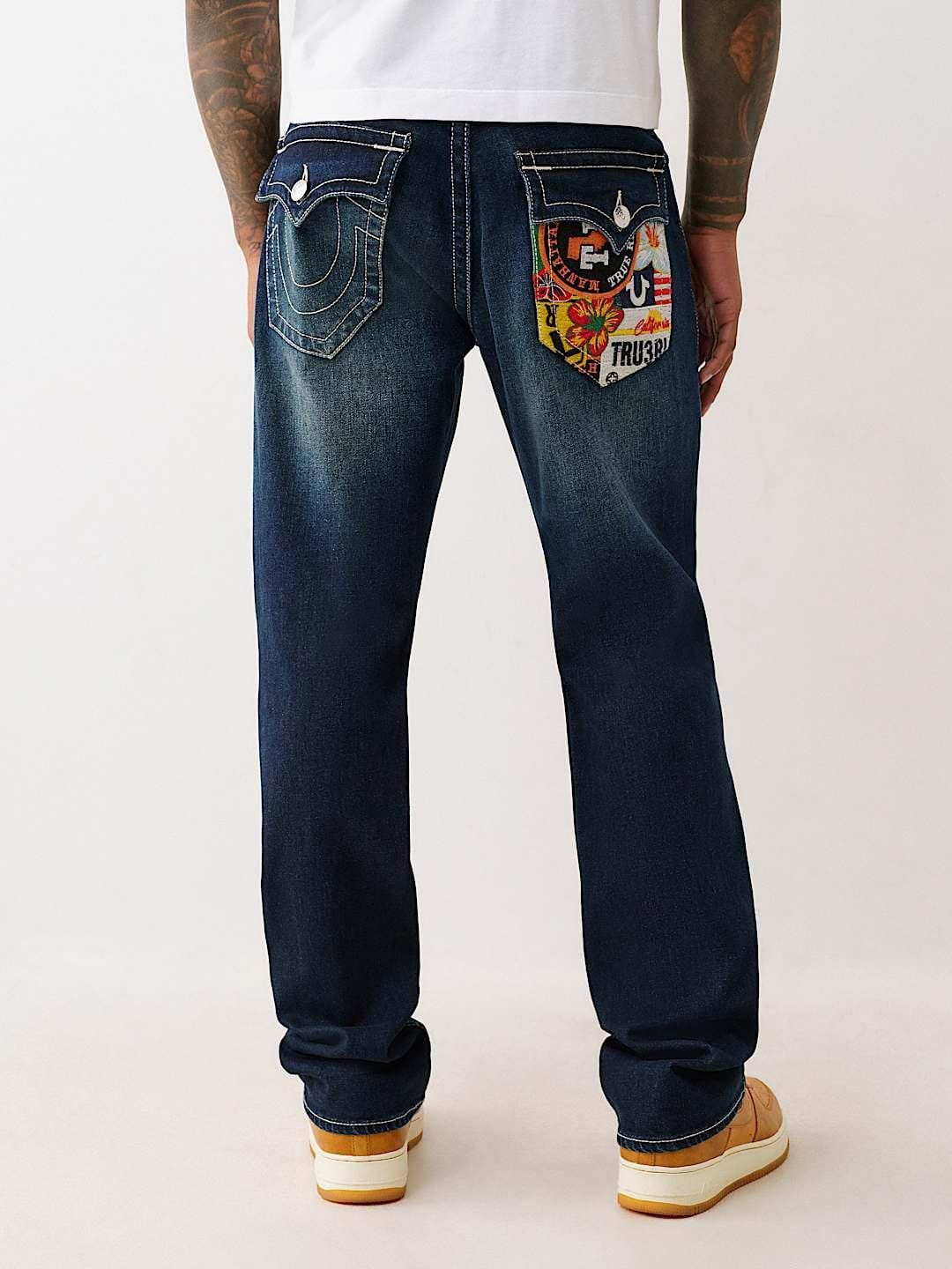 True Religion Men Embroidered Ricky Straight Fit Dark Wash Jeans - Image 3