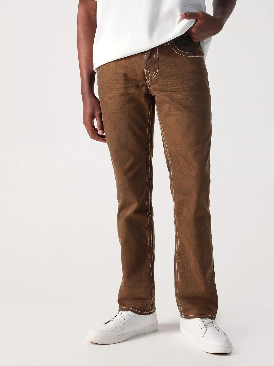 True Religion Men Brown Straight Fit Big T Ricky Jeans - Image 2