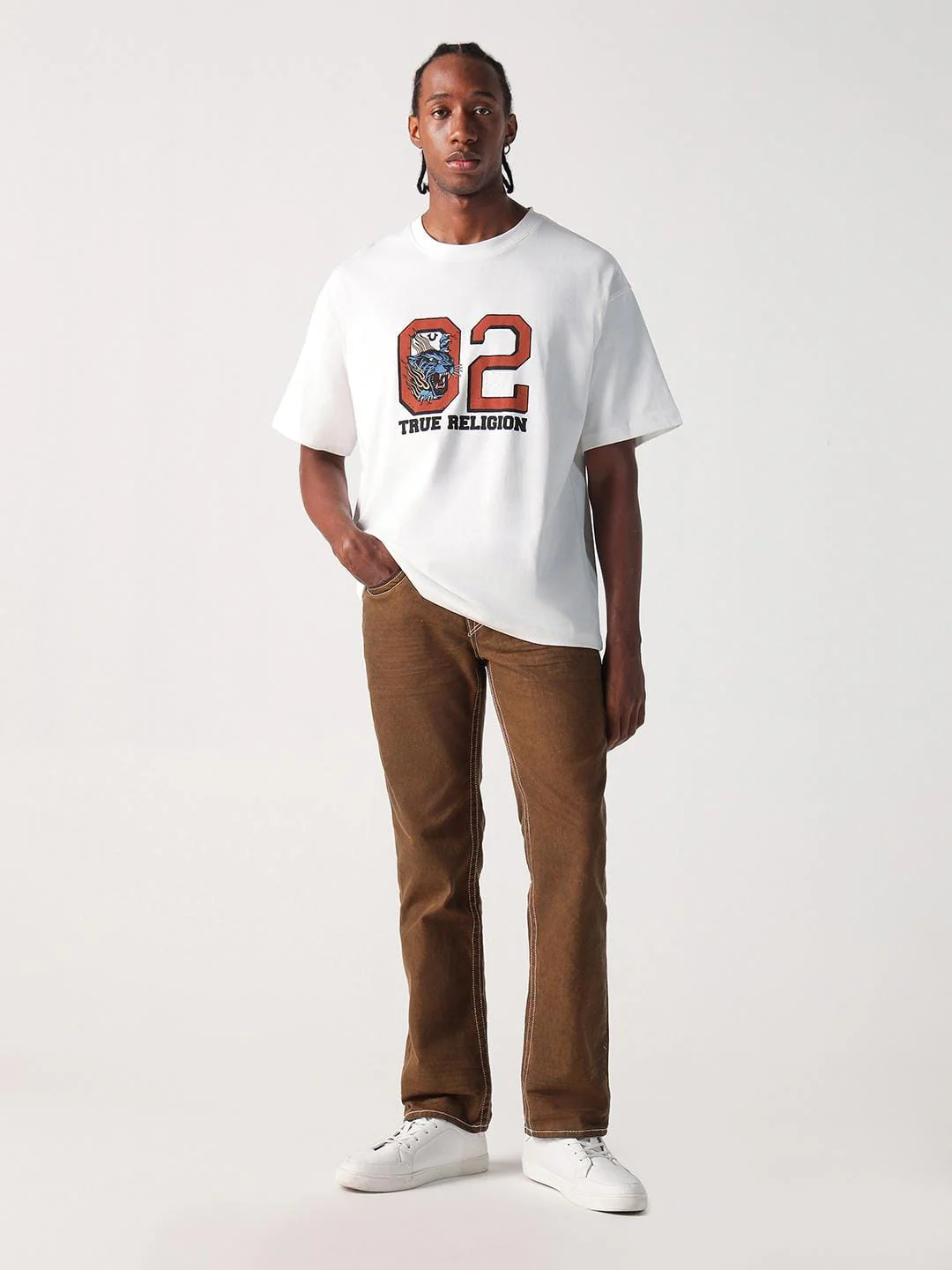 True Religion Men Brown Straight Fit Big T Ricky Jeans - Image 3