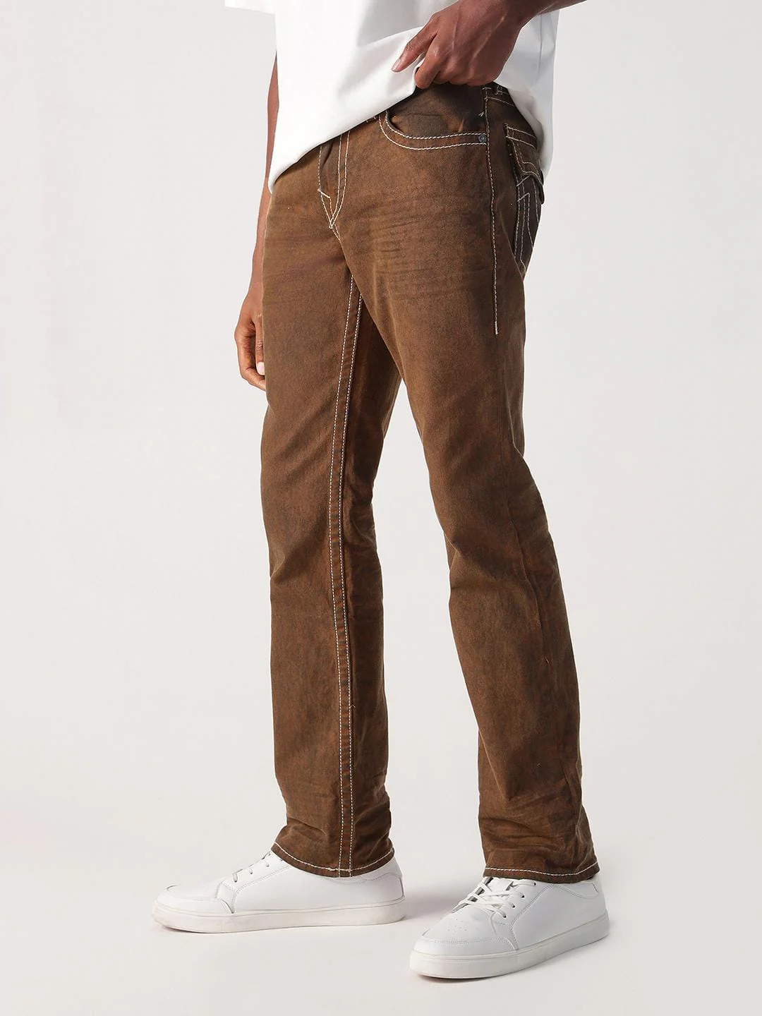 True Religion Men Brown Straight Fit Big T Ricky Jeans - Image 5