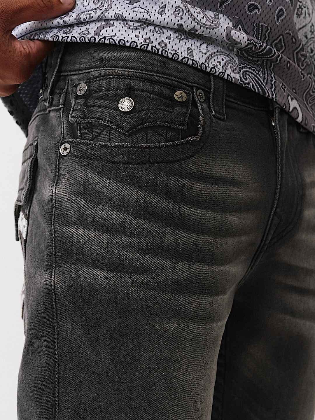TRUE RELIGION Men Dark Grey Embroidered Ricky Straight Fit Jeans - Image 6