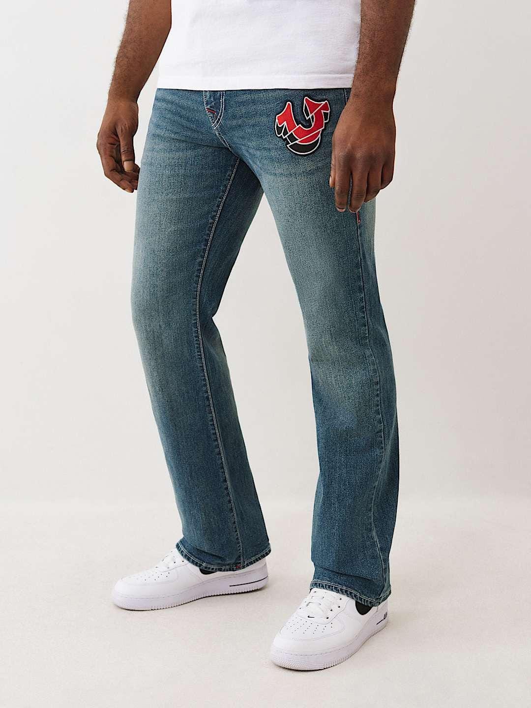 True Religion Men SN, Patch Work Billy Bootcut Fit Light Wash Jeans - Image 6