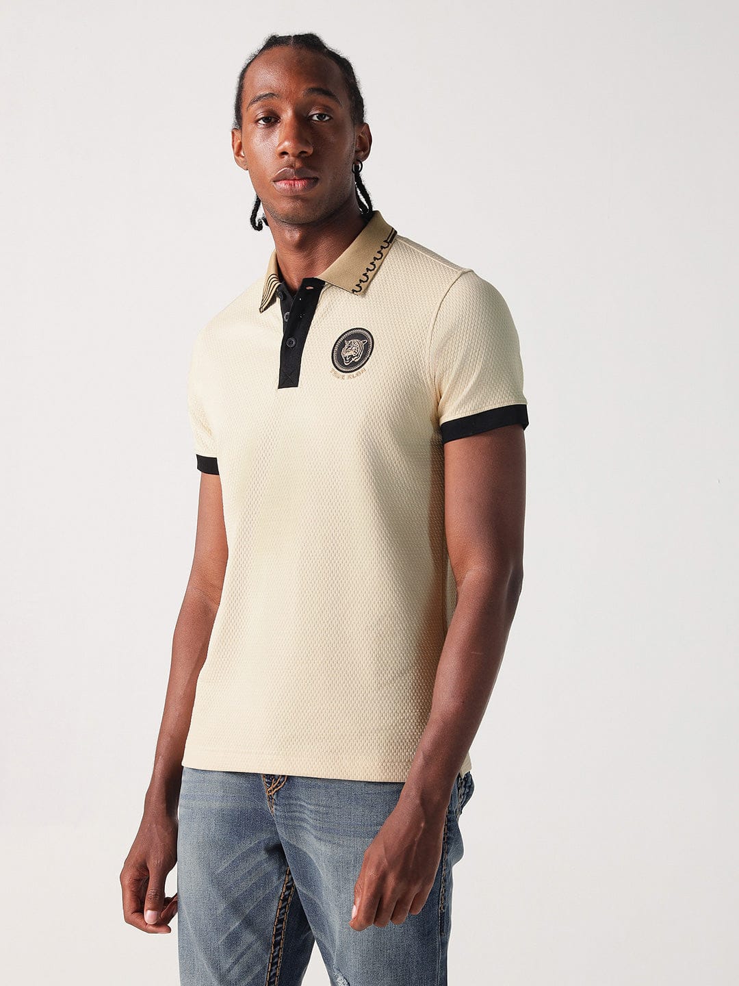 True Religion Men Cream Solid Polo Tshirt - Image 4