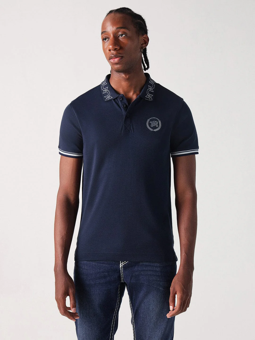 True Religion Men Blue Solid Polo Tshirt