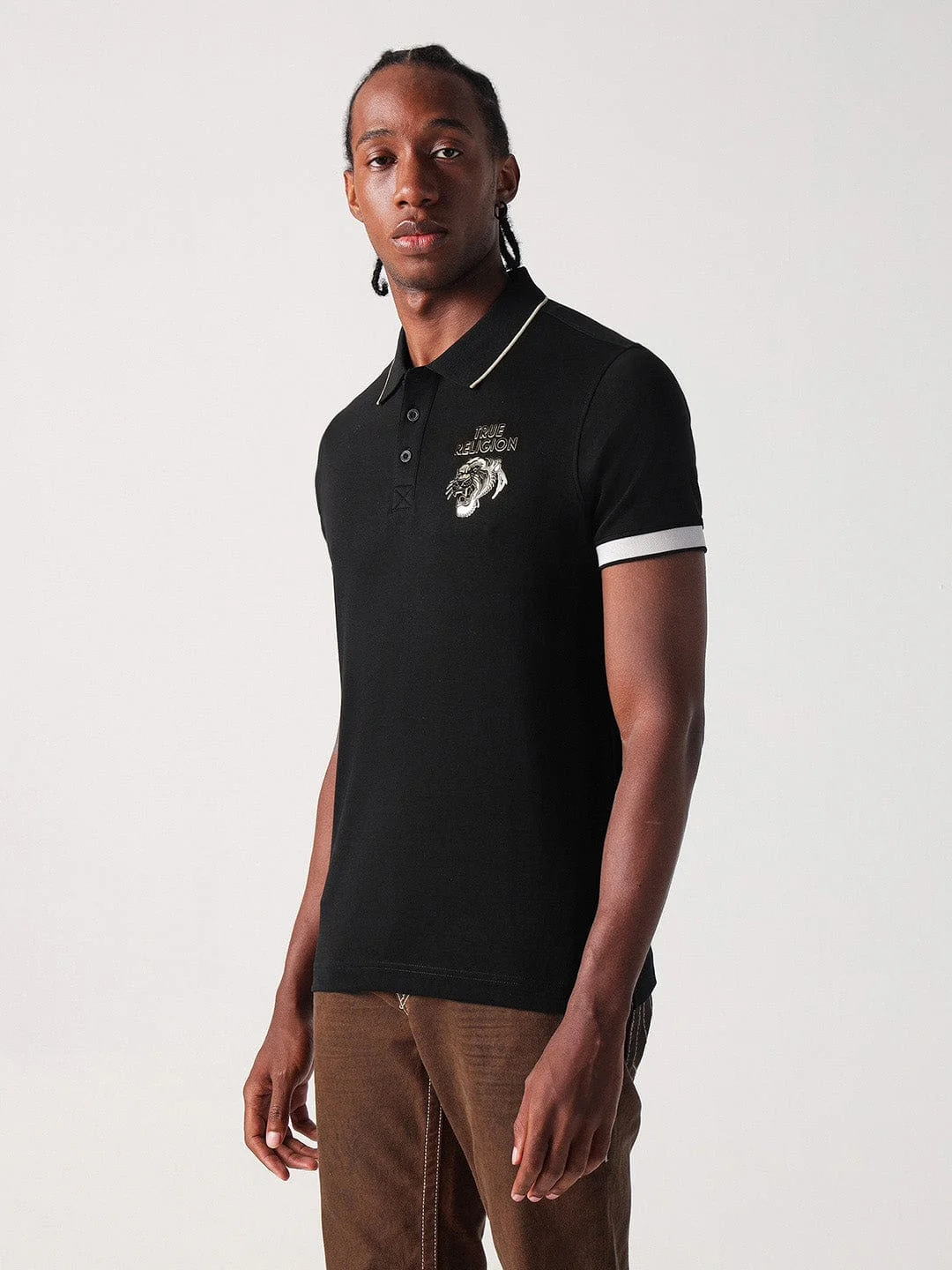 True Religion Men Black Solid Polo Tshirt - Image 4