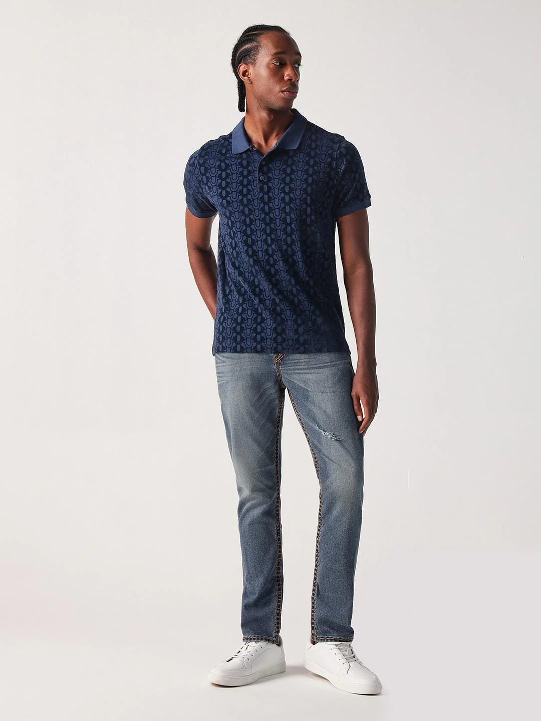 True Religion Men Blue Printed Polo Tshirt - Image 2