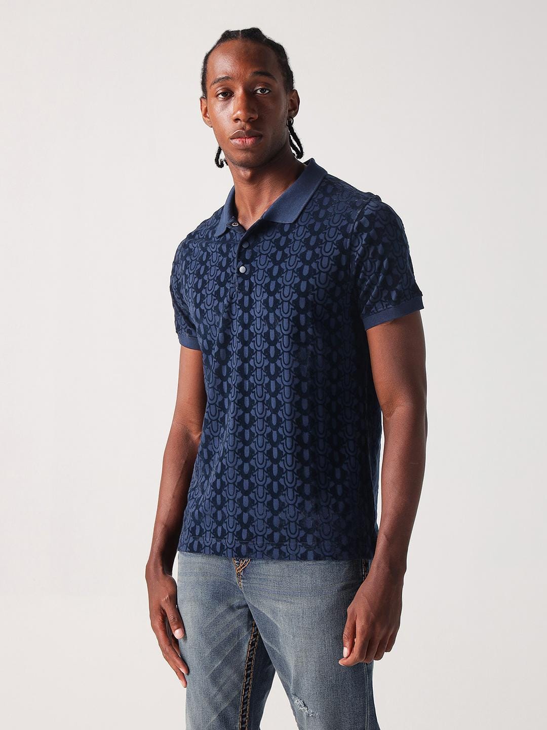 True Religion Men Blue Printed Polo Tshirt - Image 4