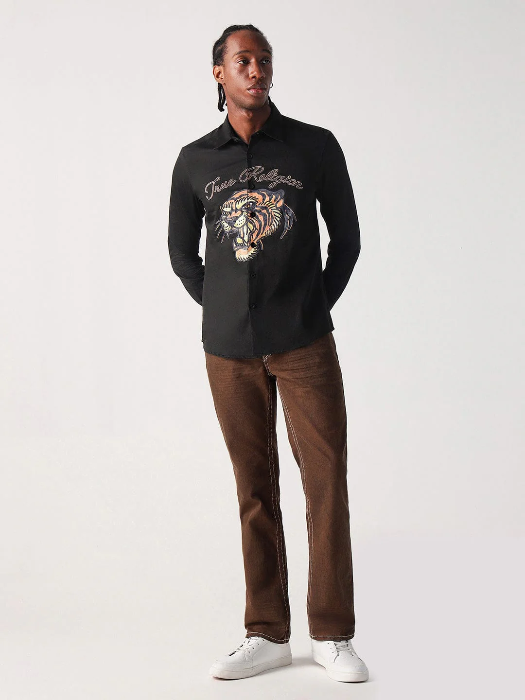 True Religion Men Black Solid Collar Shirt - Image 2