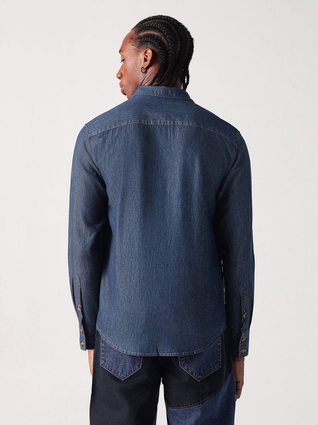 True Religion Men Blue Solid Collar Shirt - Image 3