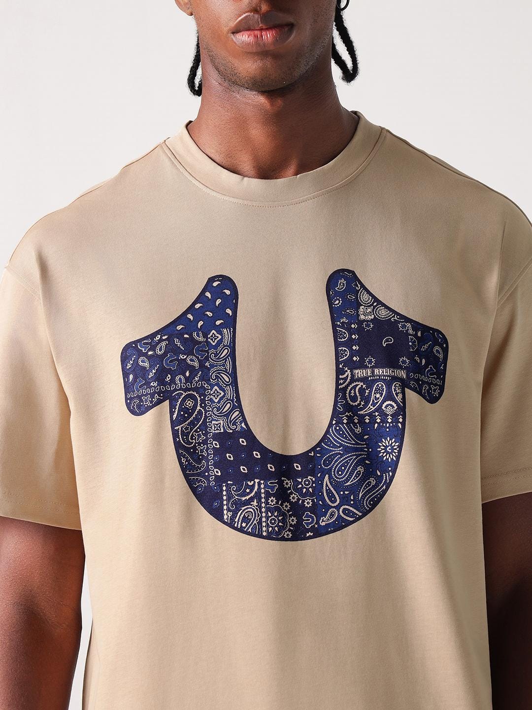 True Religion Men Beige Graphic Round Neck Boxy Fit Tshirt - Image 5