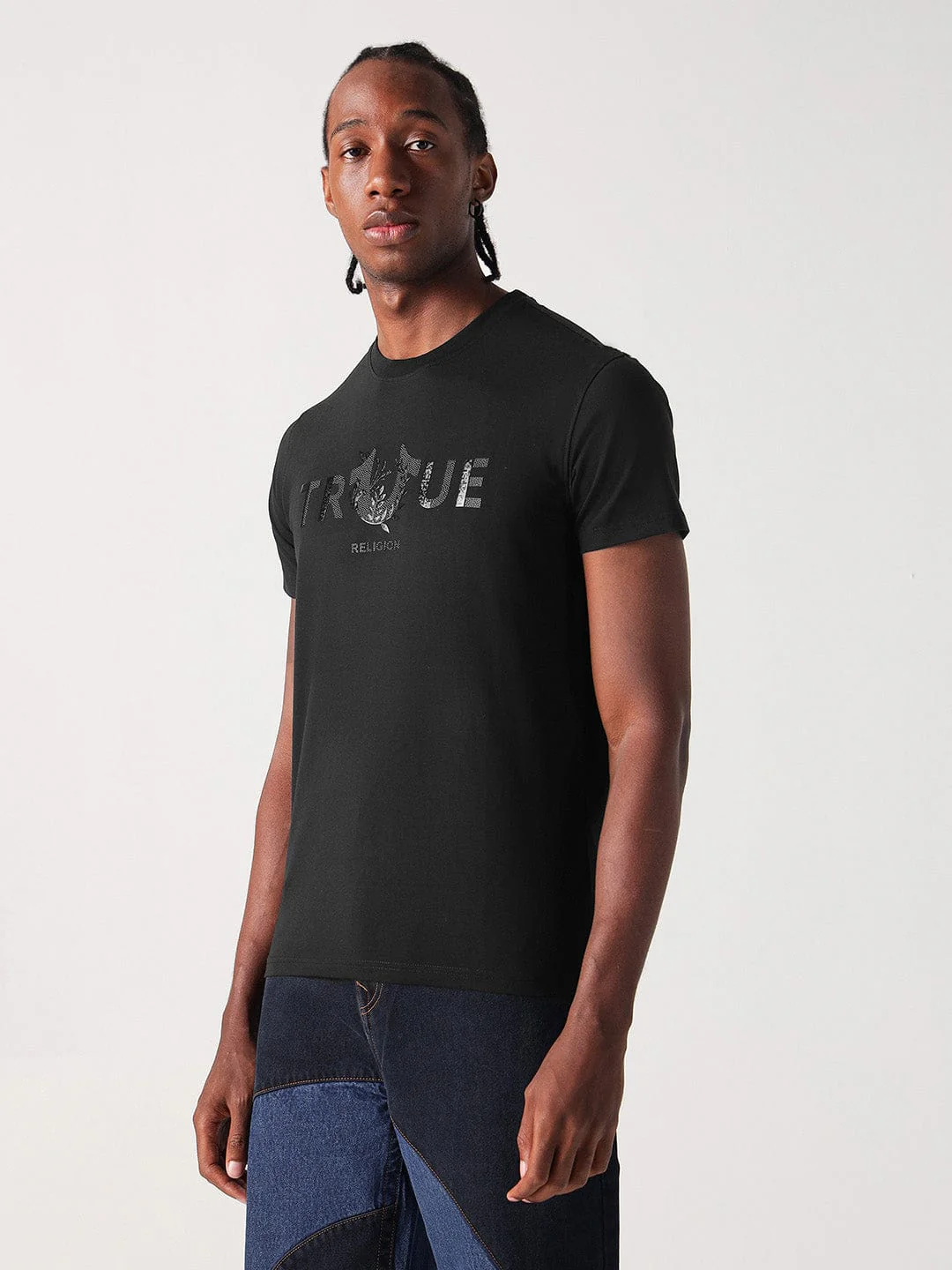 True Religion Men Black Solid Round Neck Tshirt - Image 4