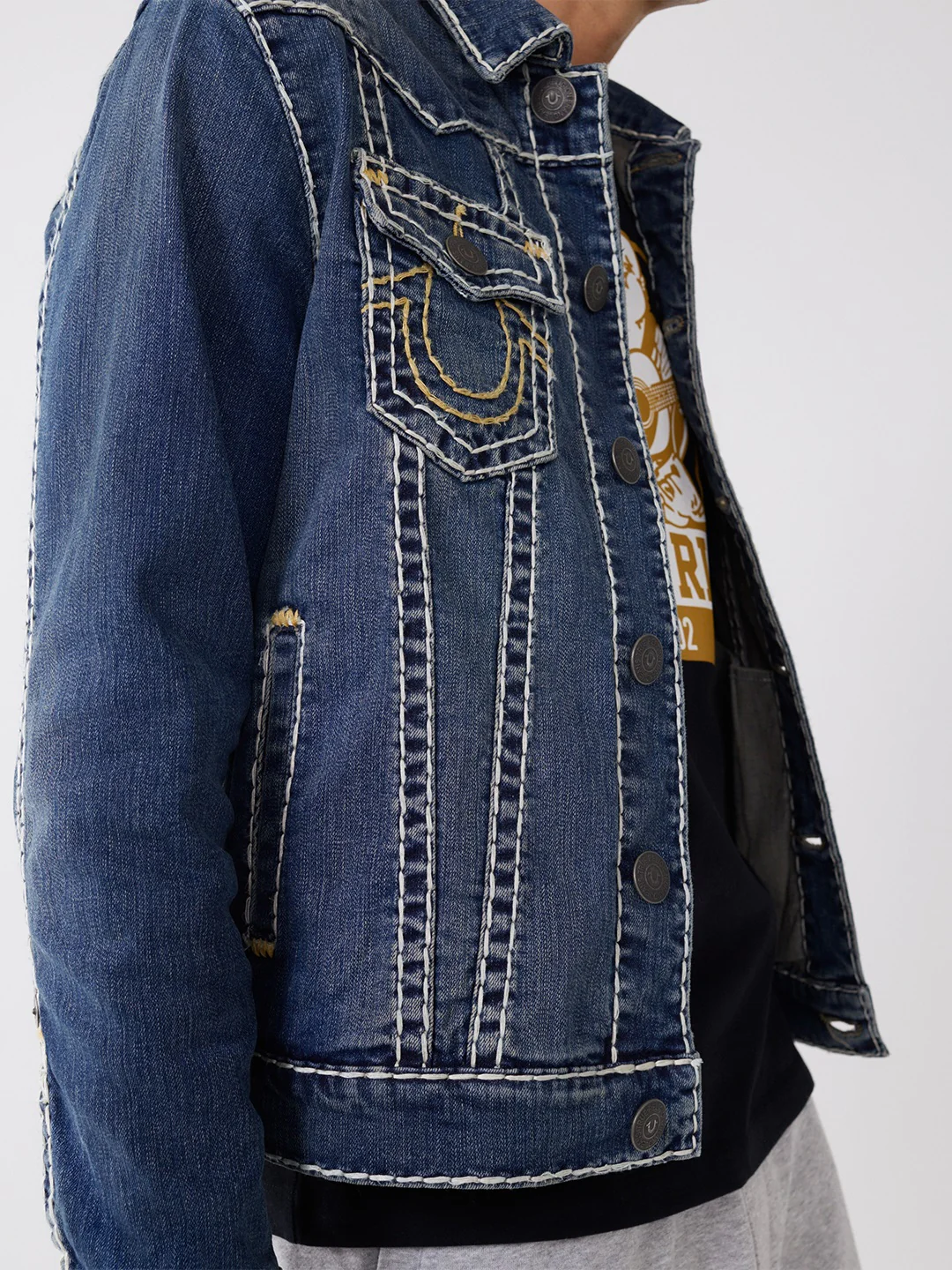 True Religion Men Blue Washed Collar Jacket - Image 4