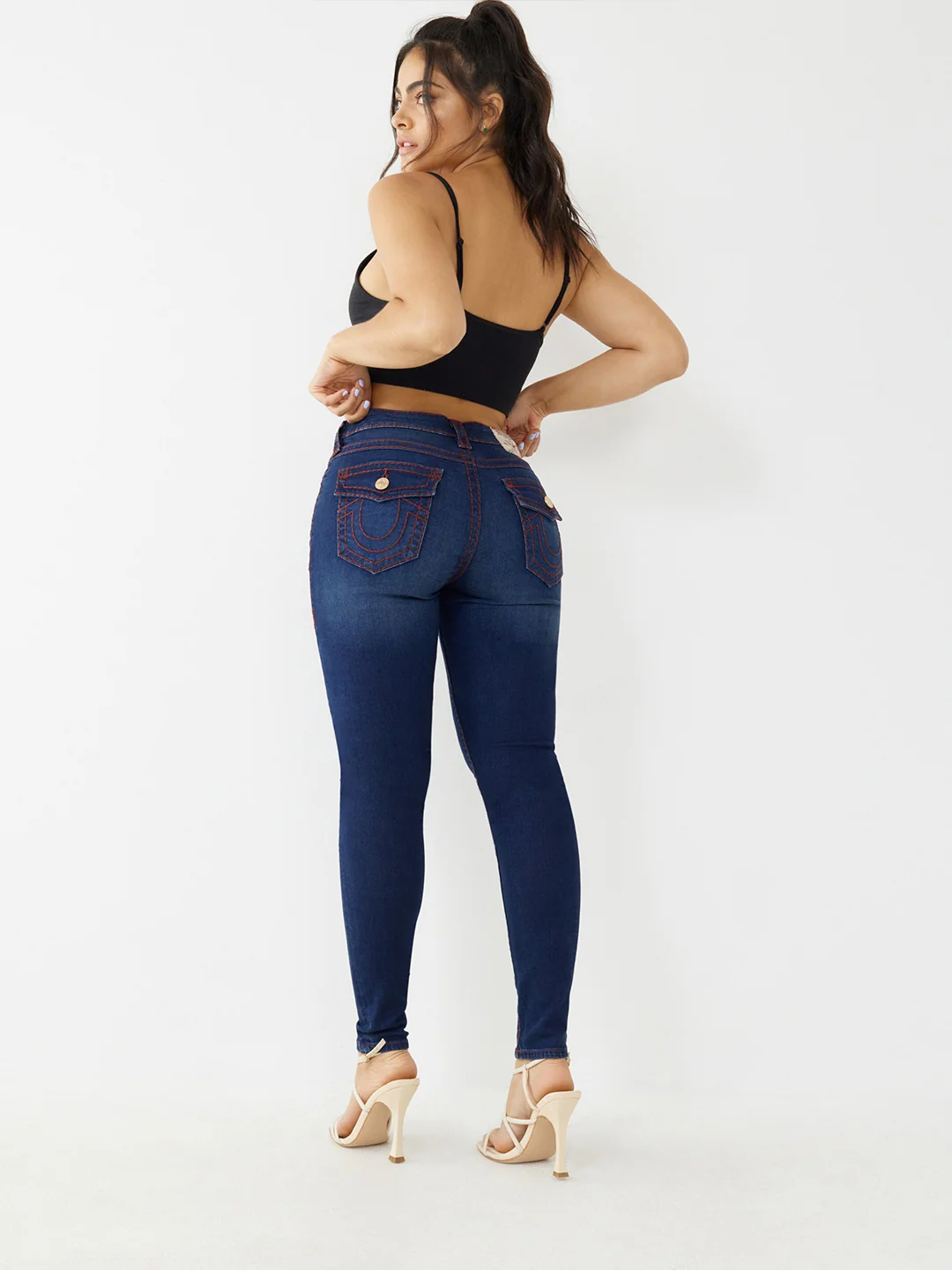 True Religion Womens Super T Halle Super Skinny Fit Blue Mid Rise Jeans - Image 2