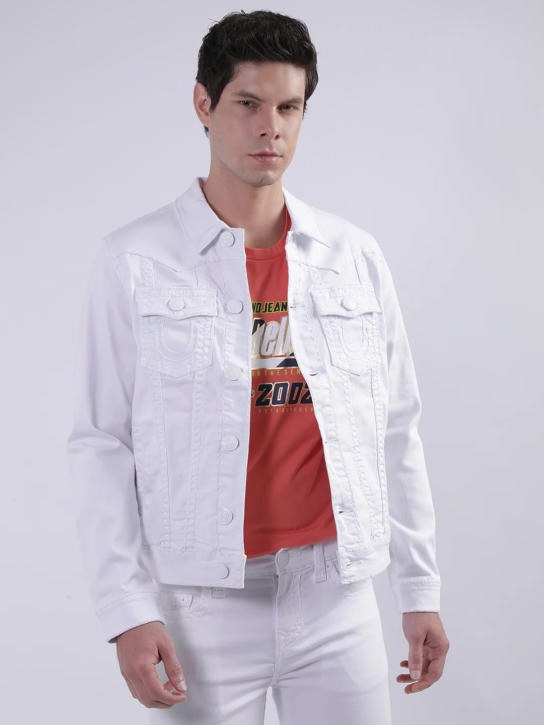 True Religion Men White Solid Collar Jacket - Image 2