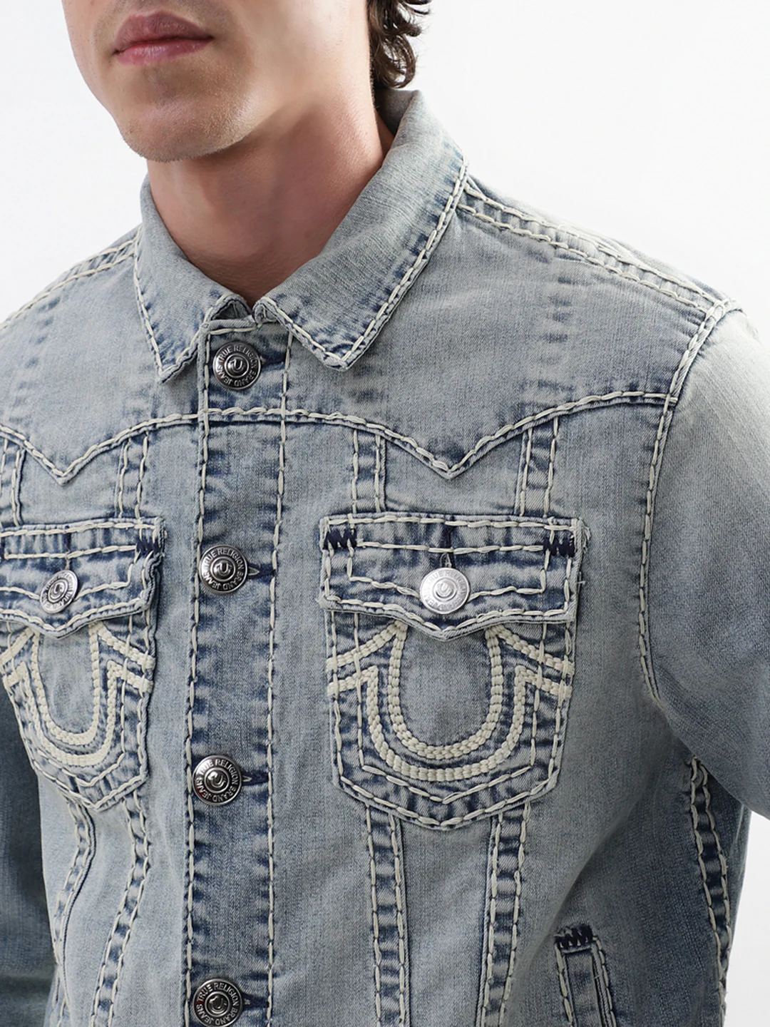 True Religion Men Blue Solid Collar Jacket - Image 13