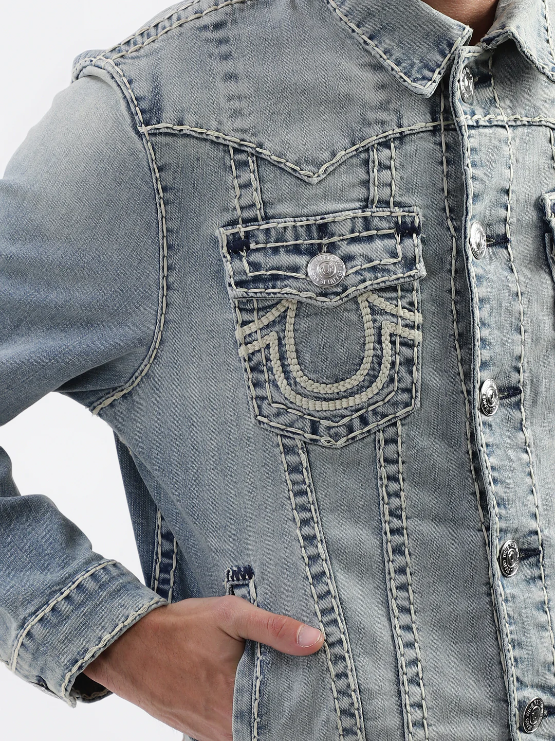 True Religion Men Blue Solid Collar Jacket - Image 14