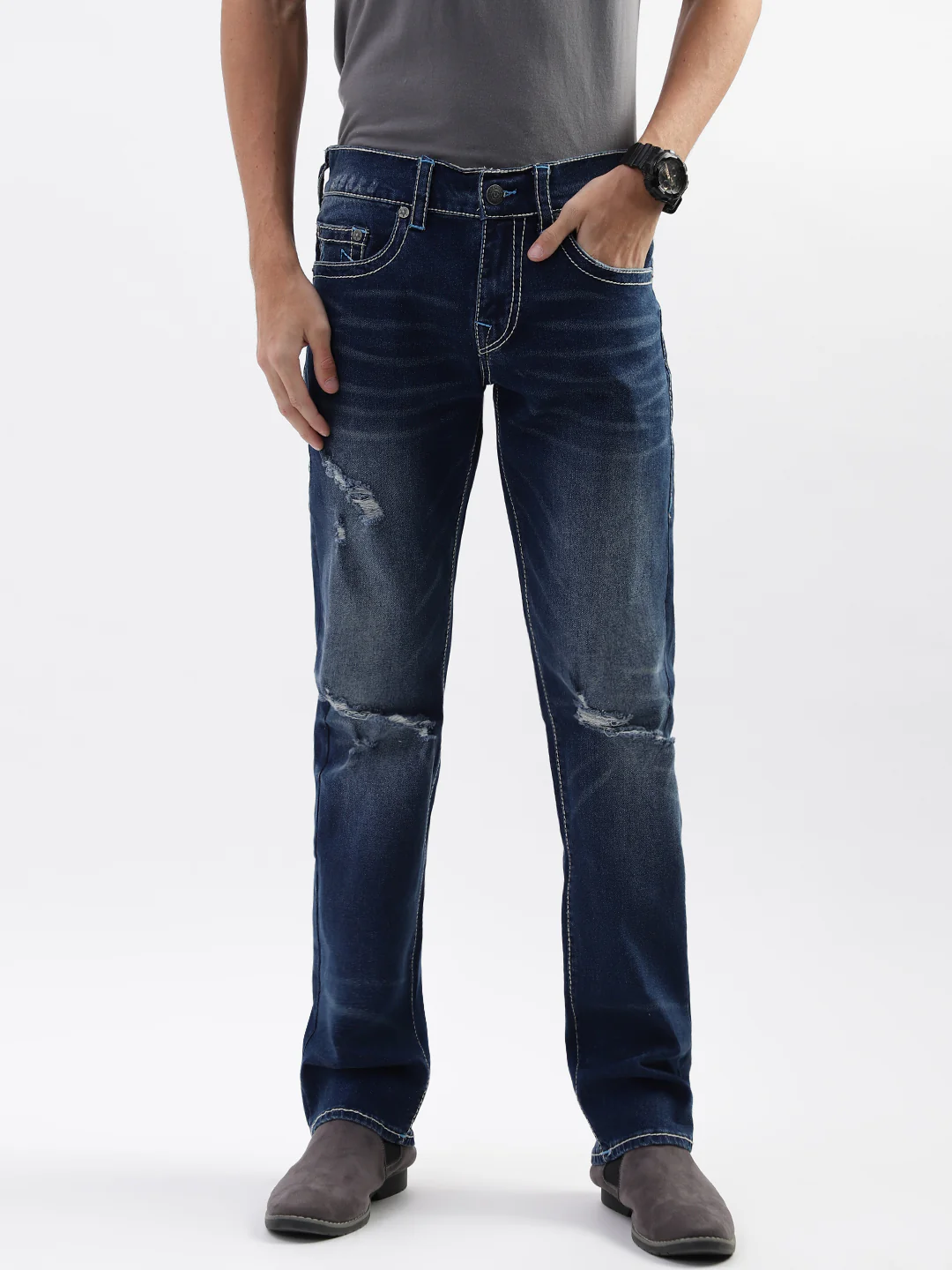 True Religion Men Big T Ricky Straight Fit Medium Wash Jeans - Image 3