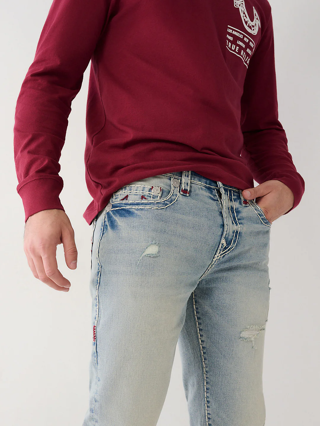True Religion Men Super T Rocco Skinny Fit Light Wash Jeans - Image 4
