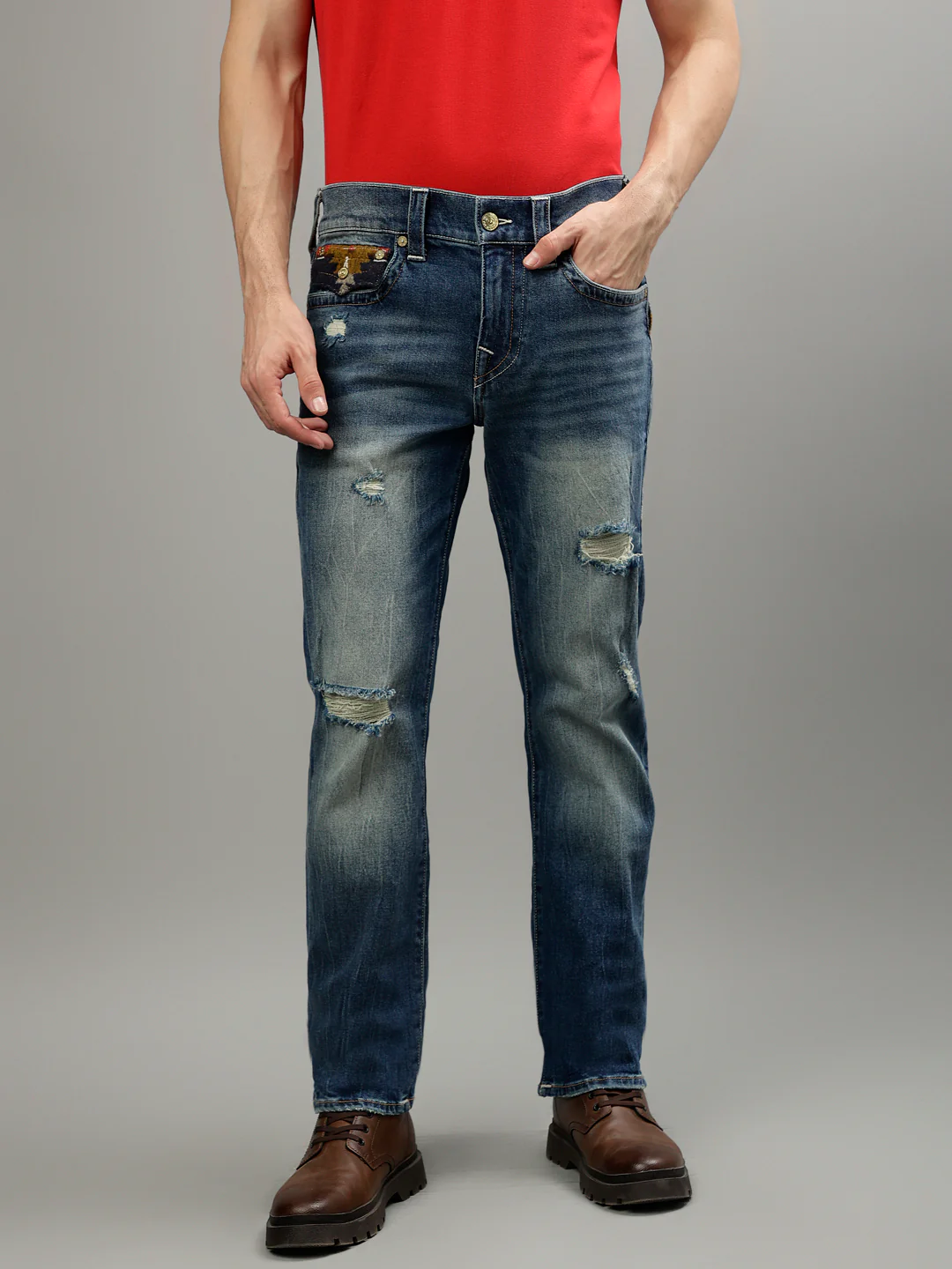 True Religion Men SN Ricky Straight Fit Medium Wash Jeans - Image 4