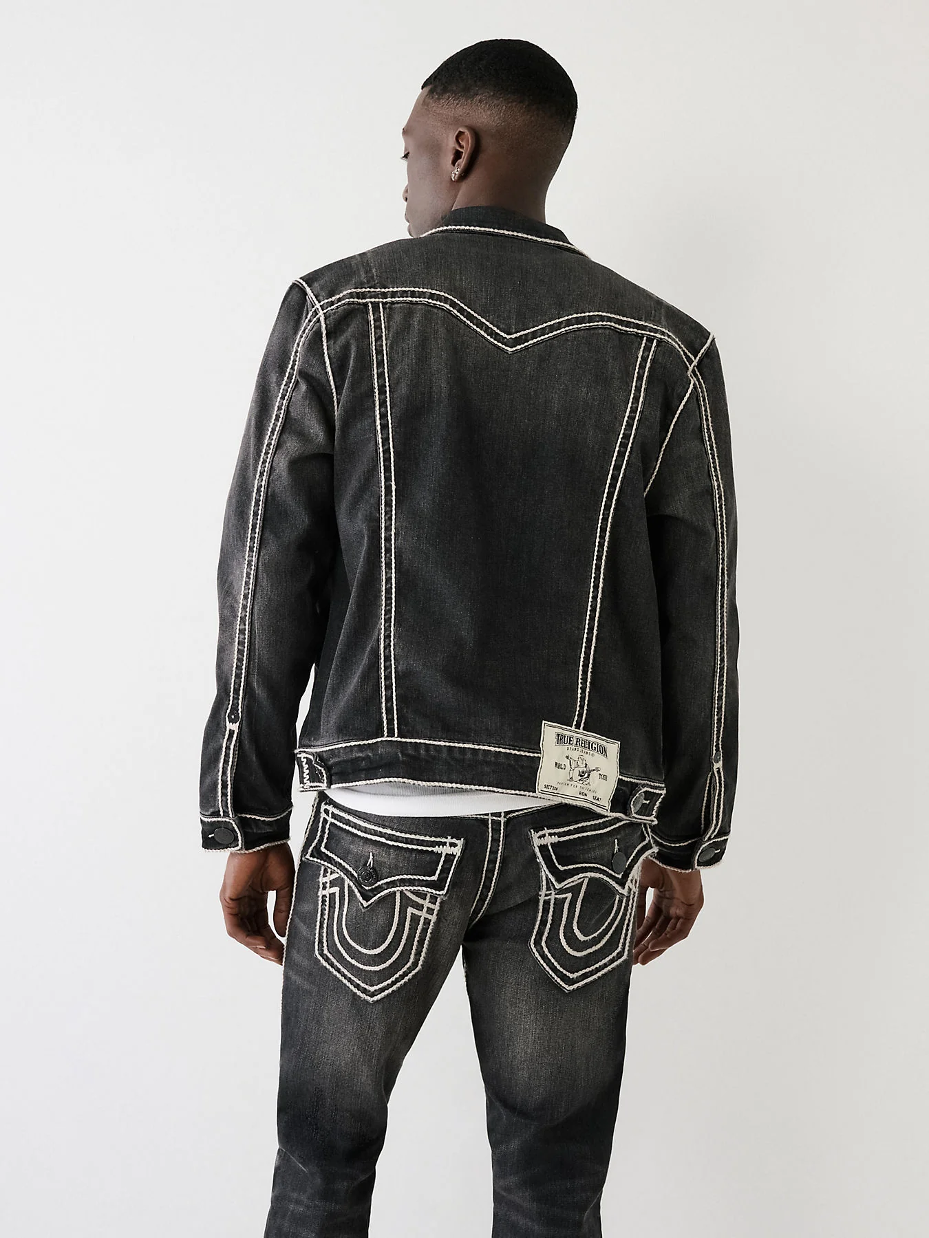 True Religion Men Solid Spread Collar Denim Jacket - Image 2