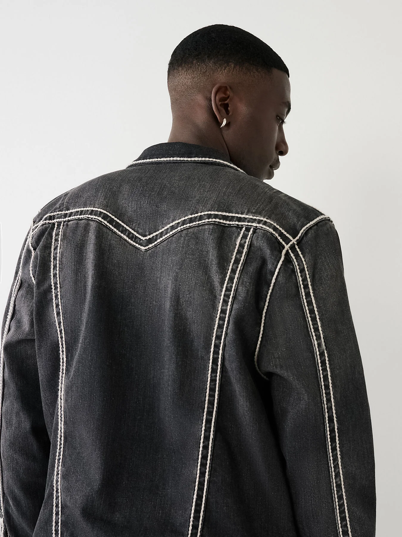 True Religion Men Solid Spread Collar Denim Jacket - Image 3
