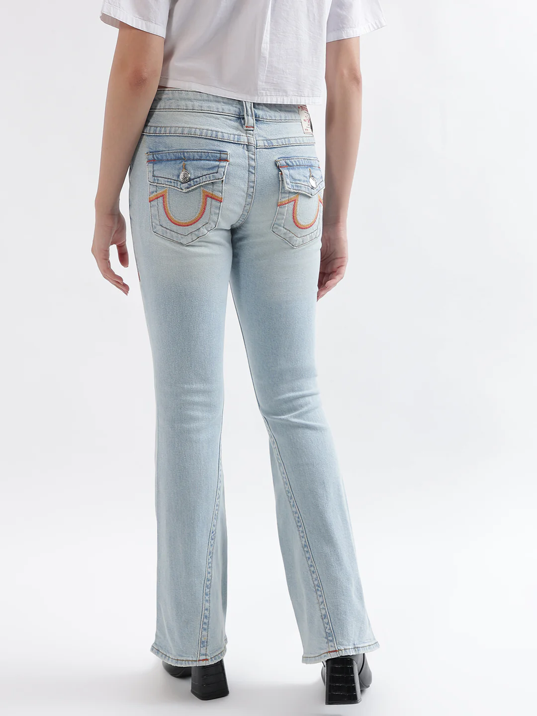 True Religion Womens Embroidery Joey Skinny Fit Blue Low Rise Jeans - Image 2