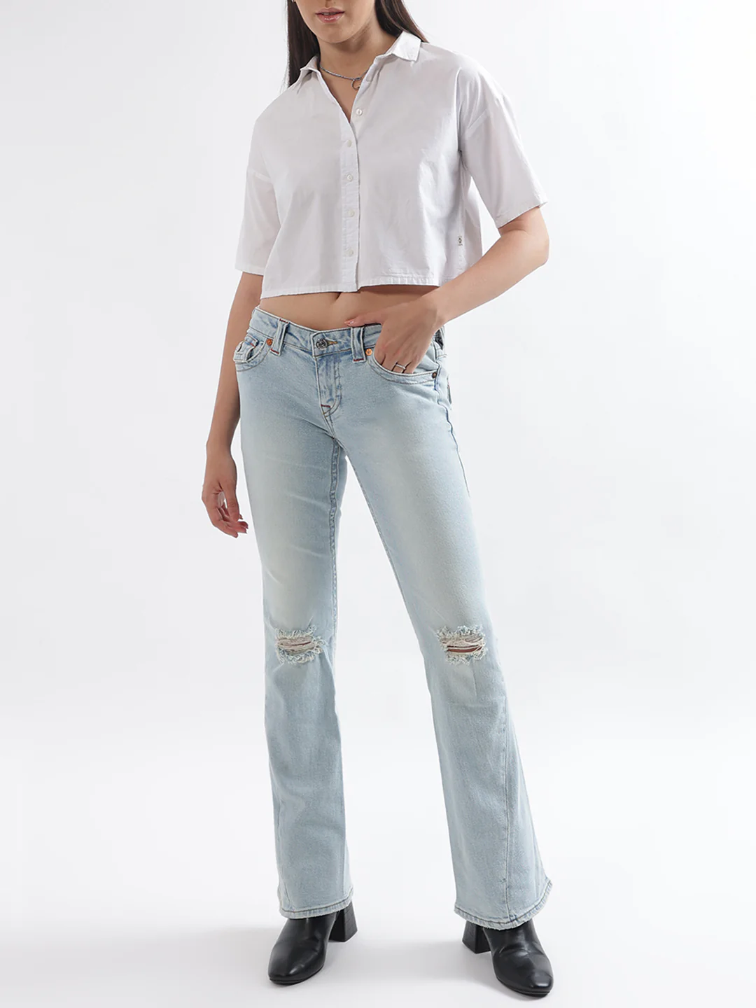 True Religion Womens Embroidery Joey Skinny Fit Blue Low Rise Jeans - Image 7