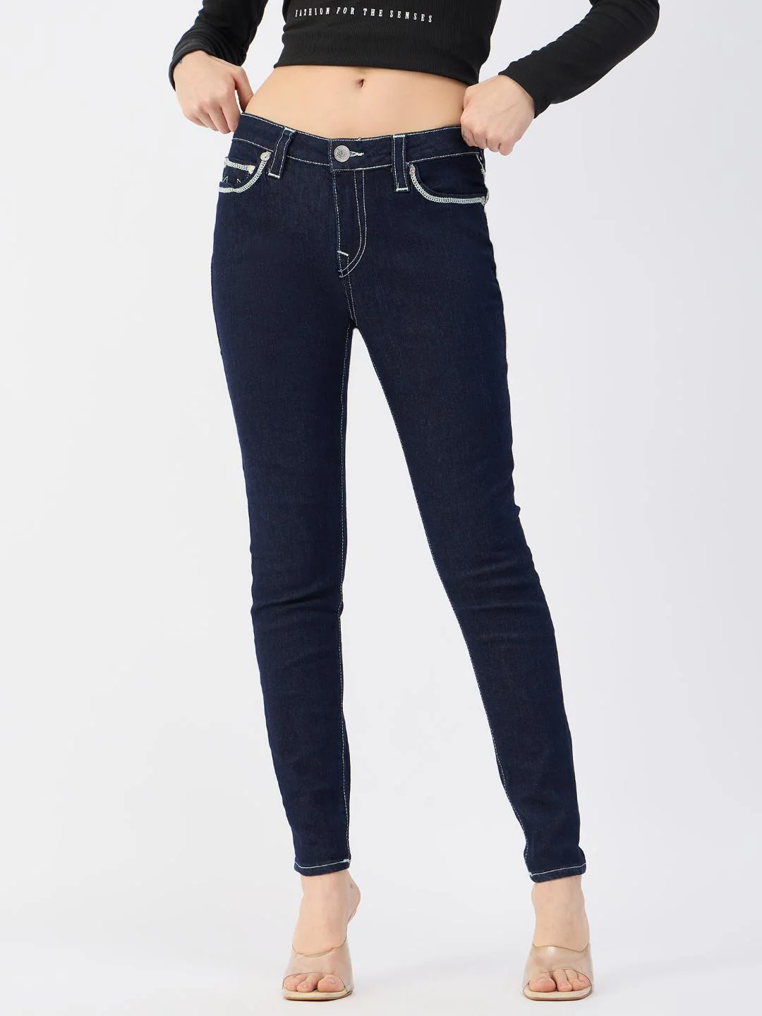 True Religion Womens SN Jennie Skinny Fit Blue Mid Rise Jeans - Image 2