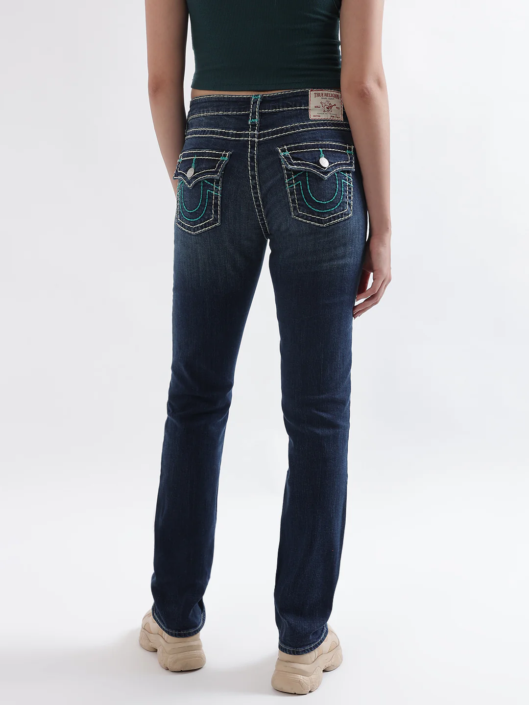 True Religion Womens Super T Billie Straight Fit Blue Mid Rise Jeans - Image 2