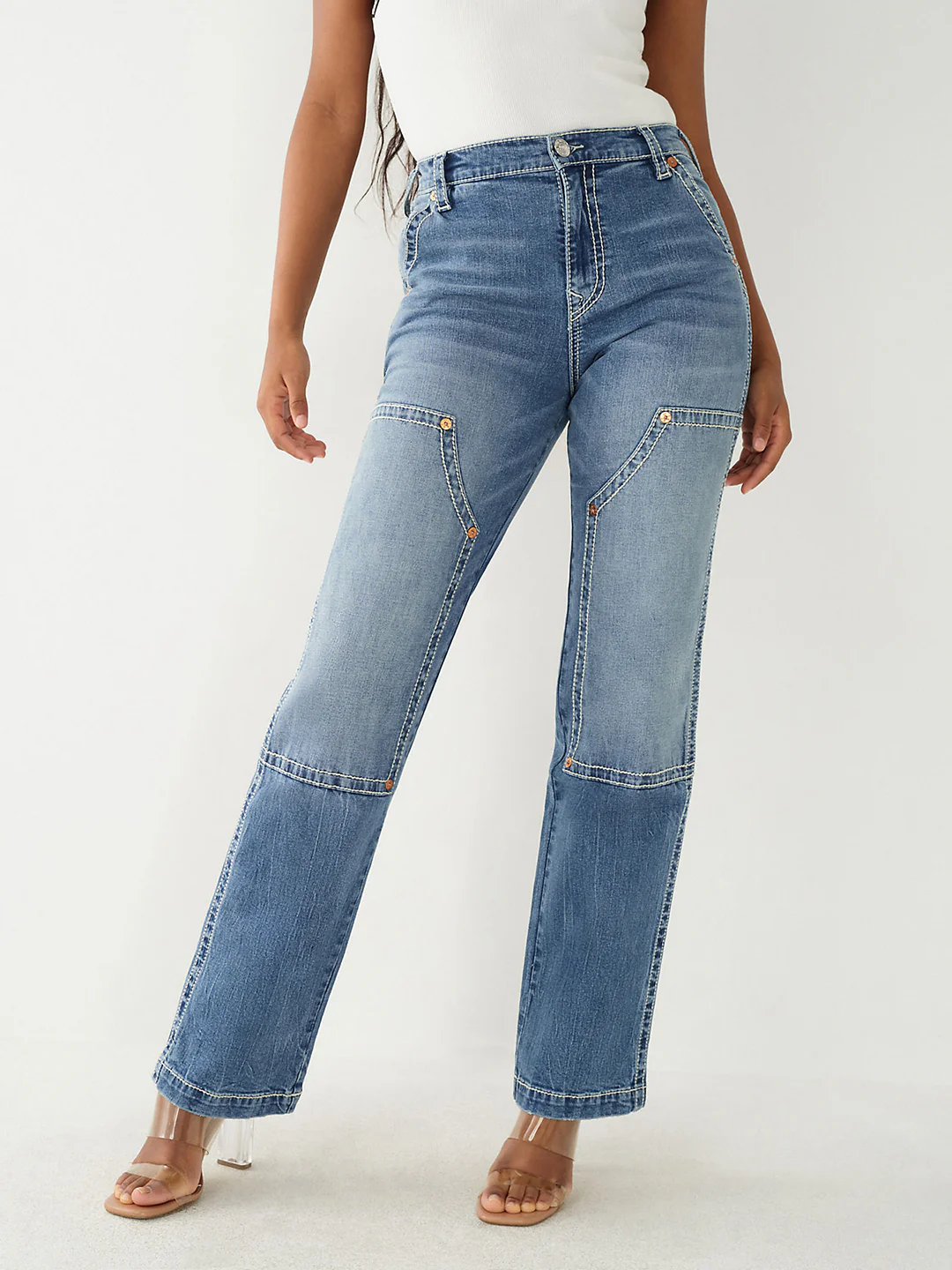 True Religion Womens Big T Sarah Straight Fit Blue High Rise Jeans - Image 3