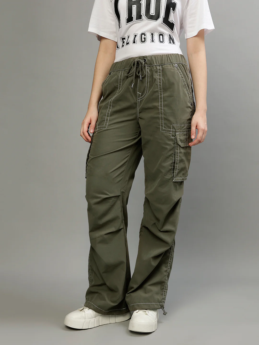 True Religion Womens SN Bobbi Oversize Fit Green Low Rise Jeans - Image 2