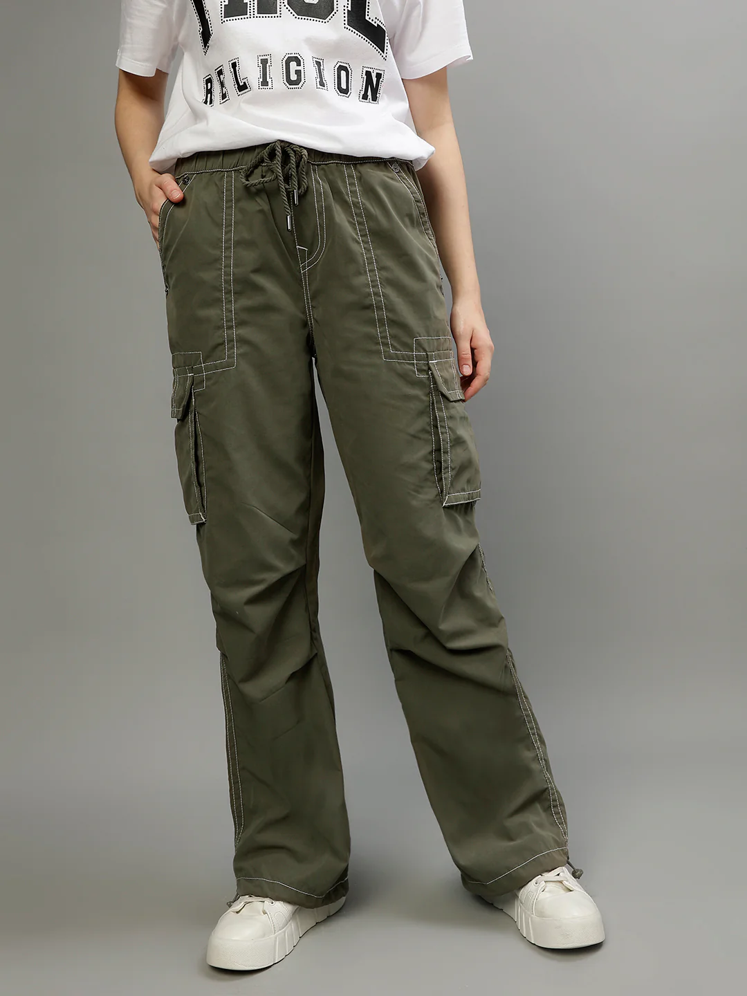 True Religion Womens SN Bobbi Oversize Fit Green Low Rise Jeans - Image 3