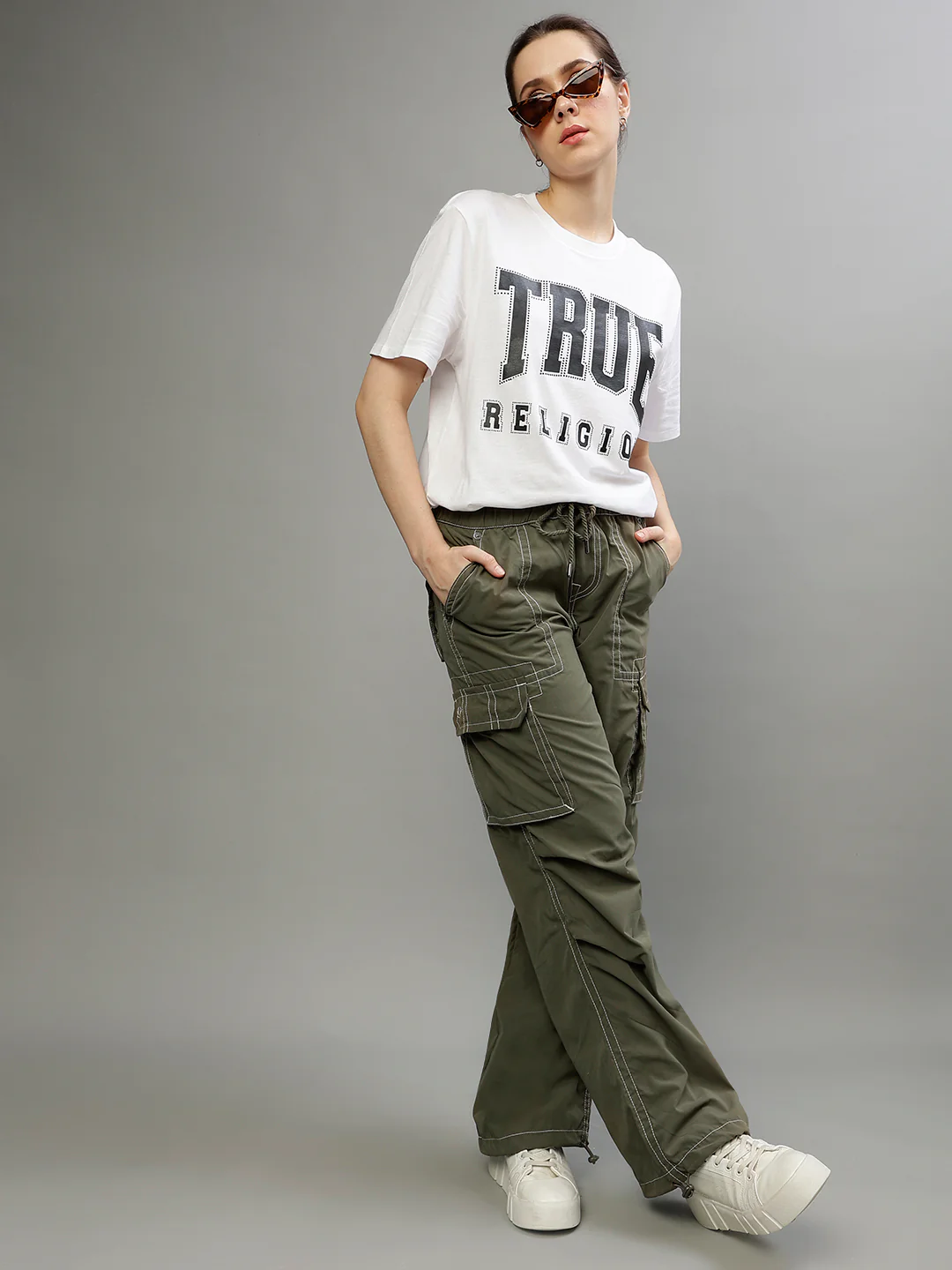 True Religion Womens SN Bobbi Oversize Fit Green Low Rise Jeans - Image 5