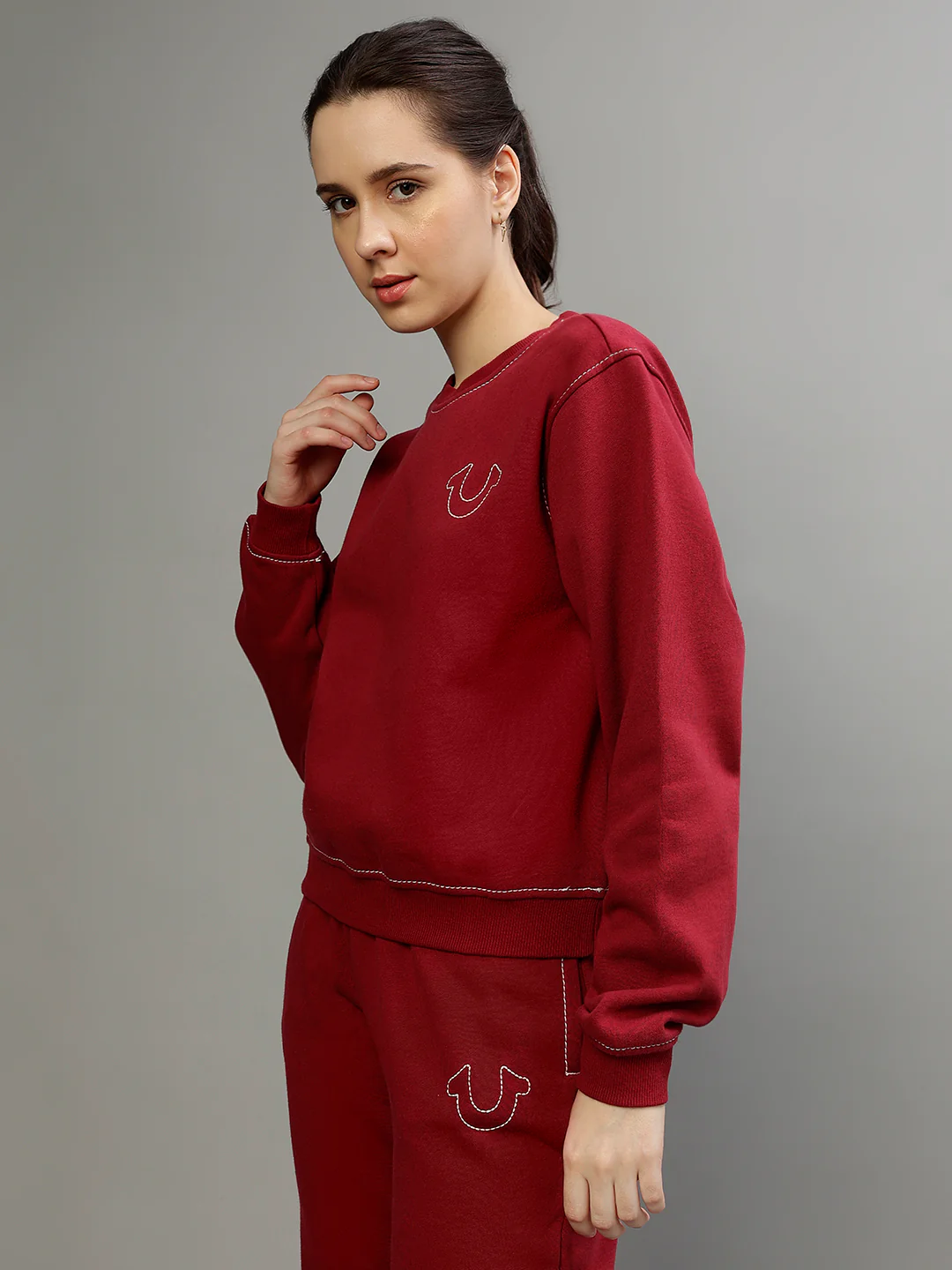 True Religion Women Printed Round Neck Full Sleeves Sweatshirt - Image 3