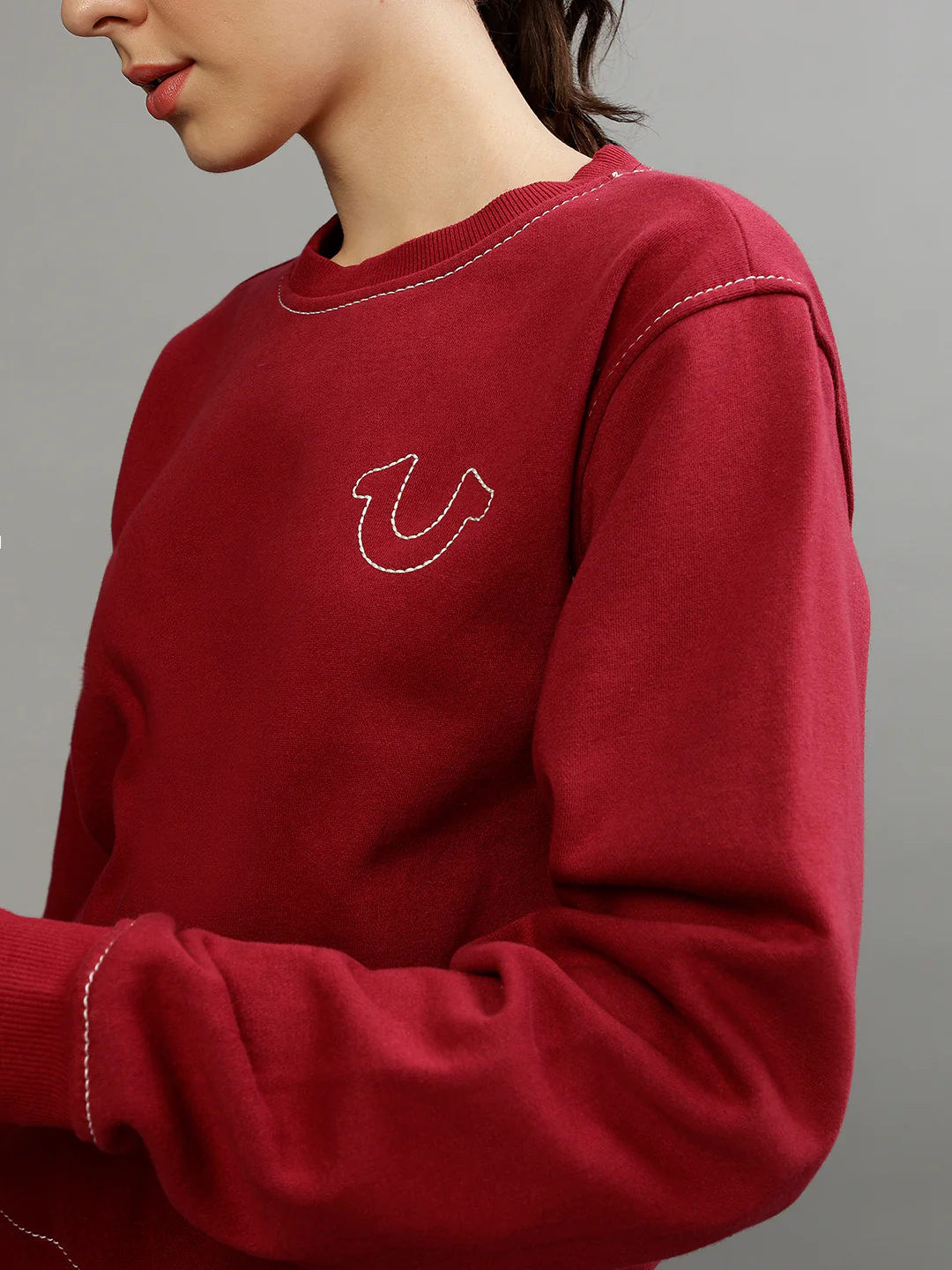 True Religion Women Printed Round Neck Full Sleeves Sweatshirt - Image 7