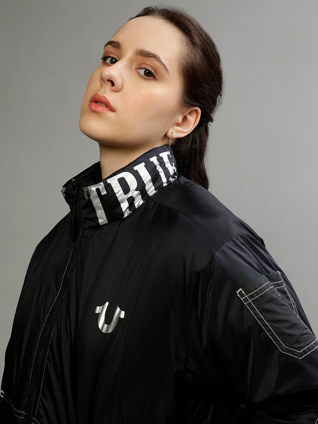True Religion Women Printed High Neck Full Sleeves Puffer Jacket - Image 6
