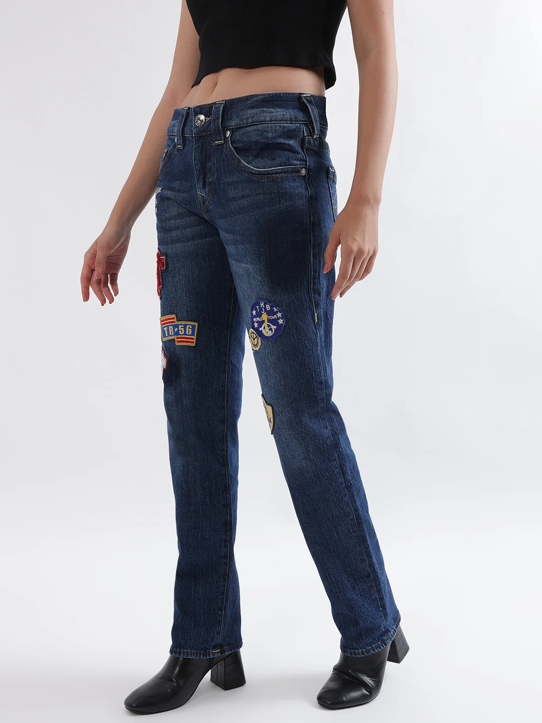 True Religion Womens SN Ricky Relax Straight Fit Blue Mid Rise Jeans - Image 4