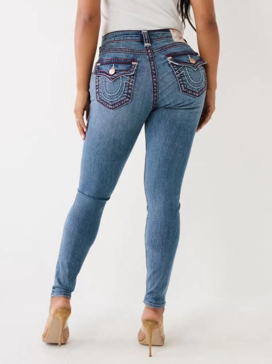 True Religion Super T JENNIE Skinny Fit Blue Mid-Rise Washed Jeans - Image 2