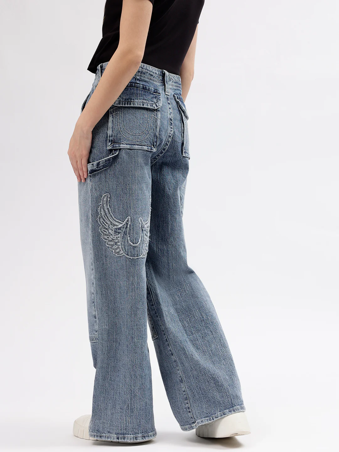 True Religion Womens SN Jessie Flare Fit Blue Mid Rise Jeans - Image 3
