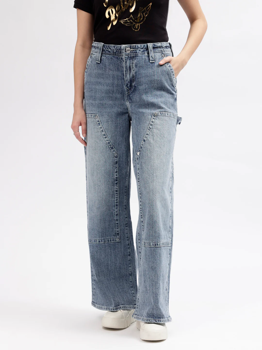 True Religion Womens SN Jessie Flare Fit Blue Mid Rise Jeans - Image 4