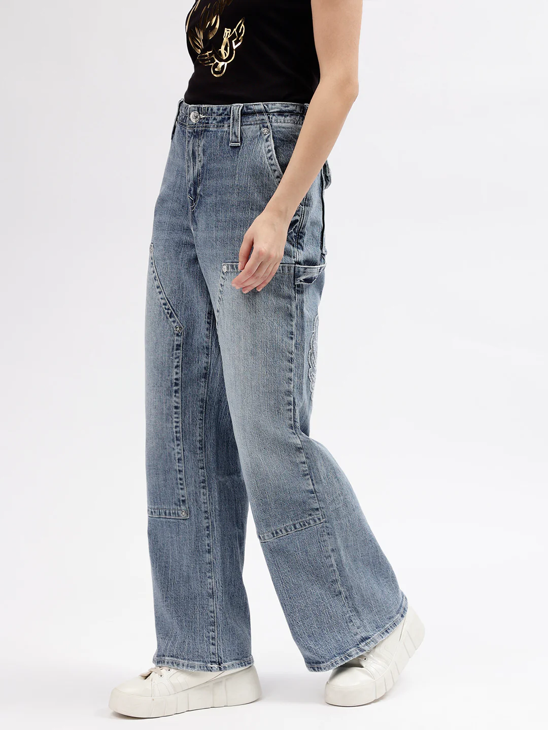 True Religion Womens SN Jessie Flare Fit Blue Mid Rise Jeans - Image 5