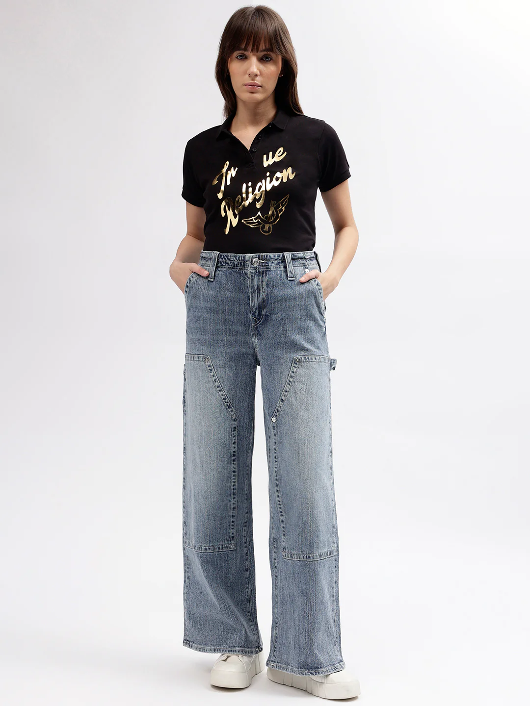 True Religion Womens SN Jessie Flare Fit Blue Mid Rise Jeans - Image 6