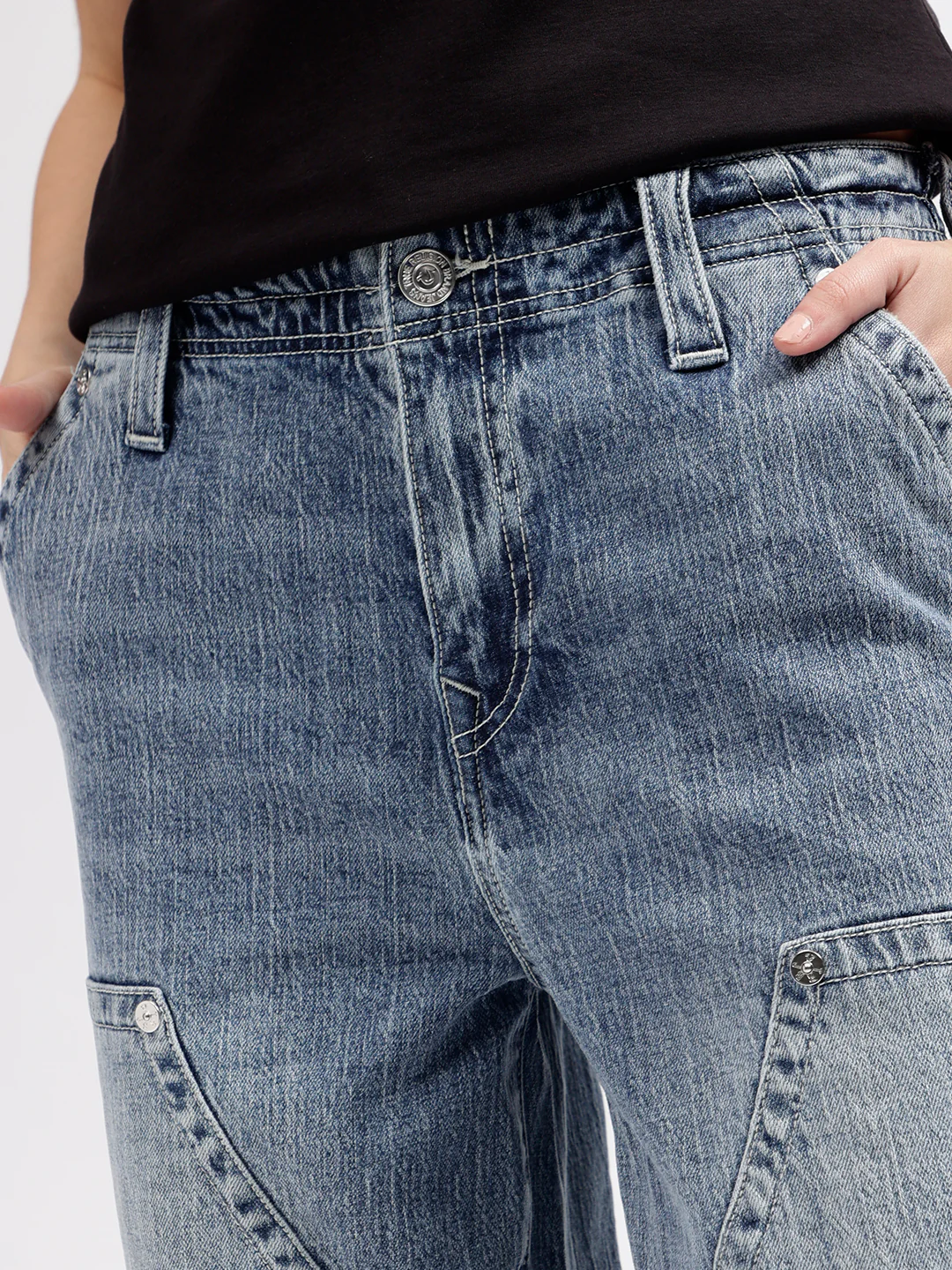 True Religion Womens SN Jessie Flare Fit Blue Mid Rise Jeans - Image 7