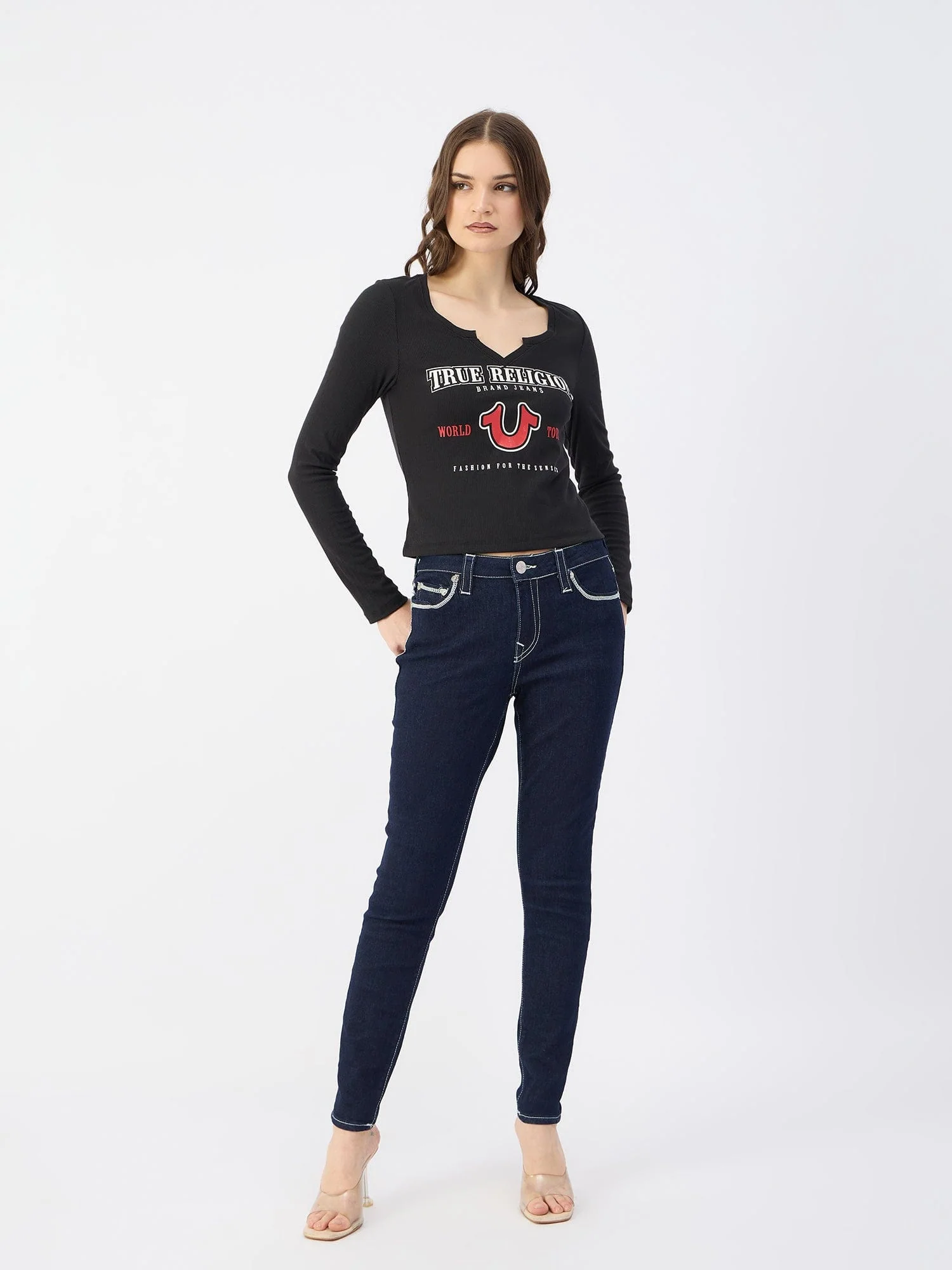True Religion Women Black Notch Neck Tshirt - Image 2