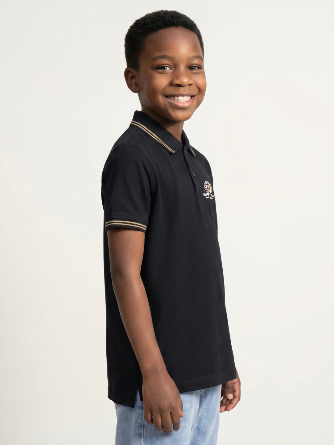 True Religion Boys Black Solid Regular Fit Pure Cotton Polo T-Shirt - Image 4