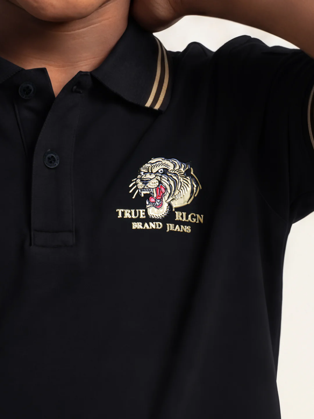 True Religion Boys Black Solid Regular Fit Pure Cotton Polo T-Shirt - Image 5