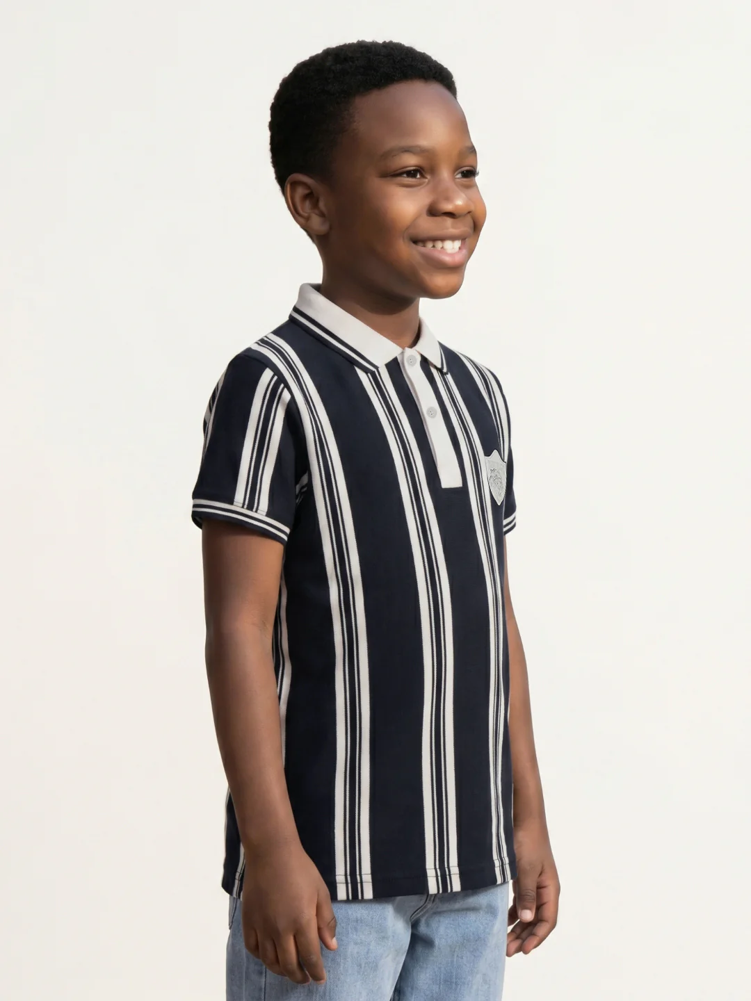 True Religion Boys Blue Striped Regular Fit Polo T-Shirt - Image 4
