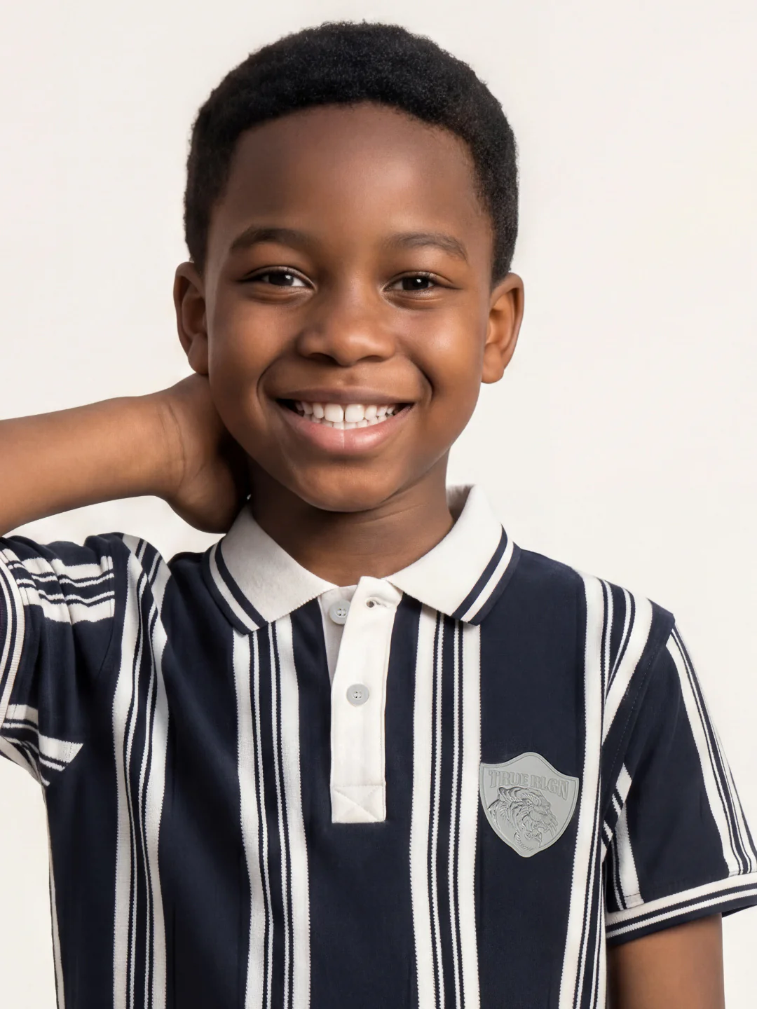 True Religion Boys Blue Striped Regular Fit Polo T-Shirt - Image 5
